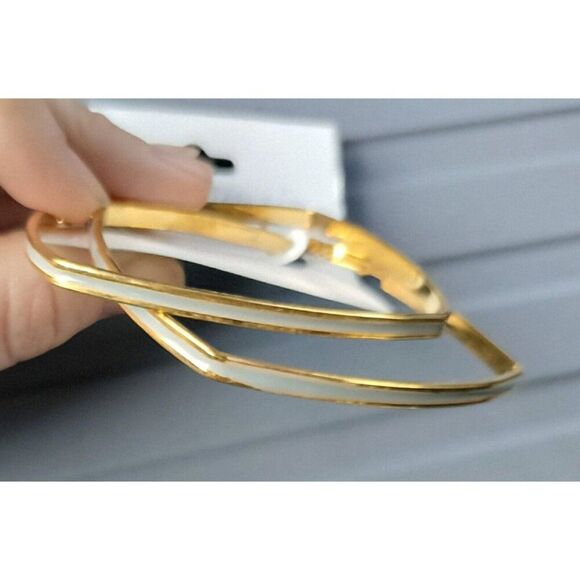 Hoop Earrings Gold Tone Fashion Jewelry Eggshell White Lightweight Career Square - Picture 9 of 15